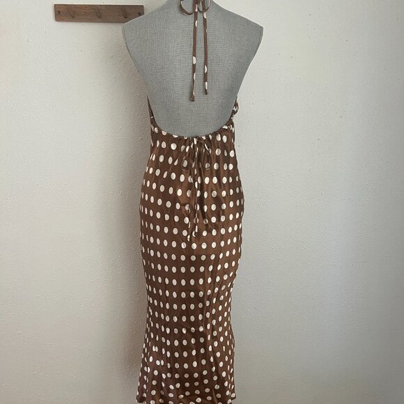 Topshop Brown Polka Dot Halter Maxi Dress - Picture 6 of 7